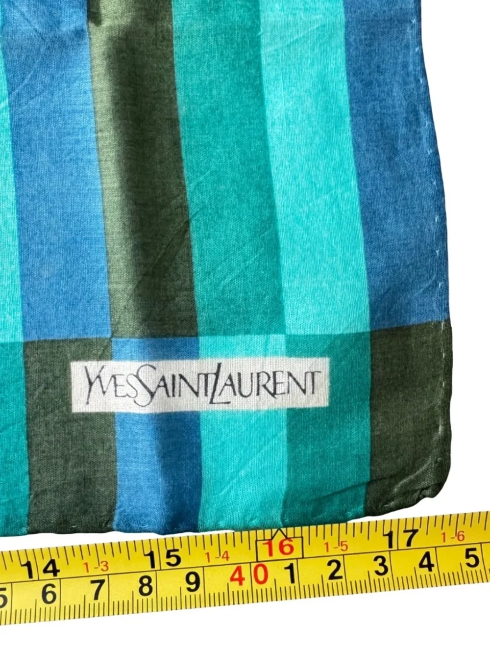 Vintage Yves Saint Laurent Green Handkerchief Geometric Scarf Neckerchief 17.5